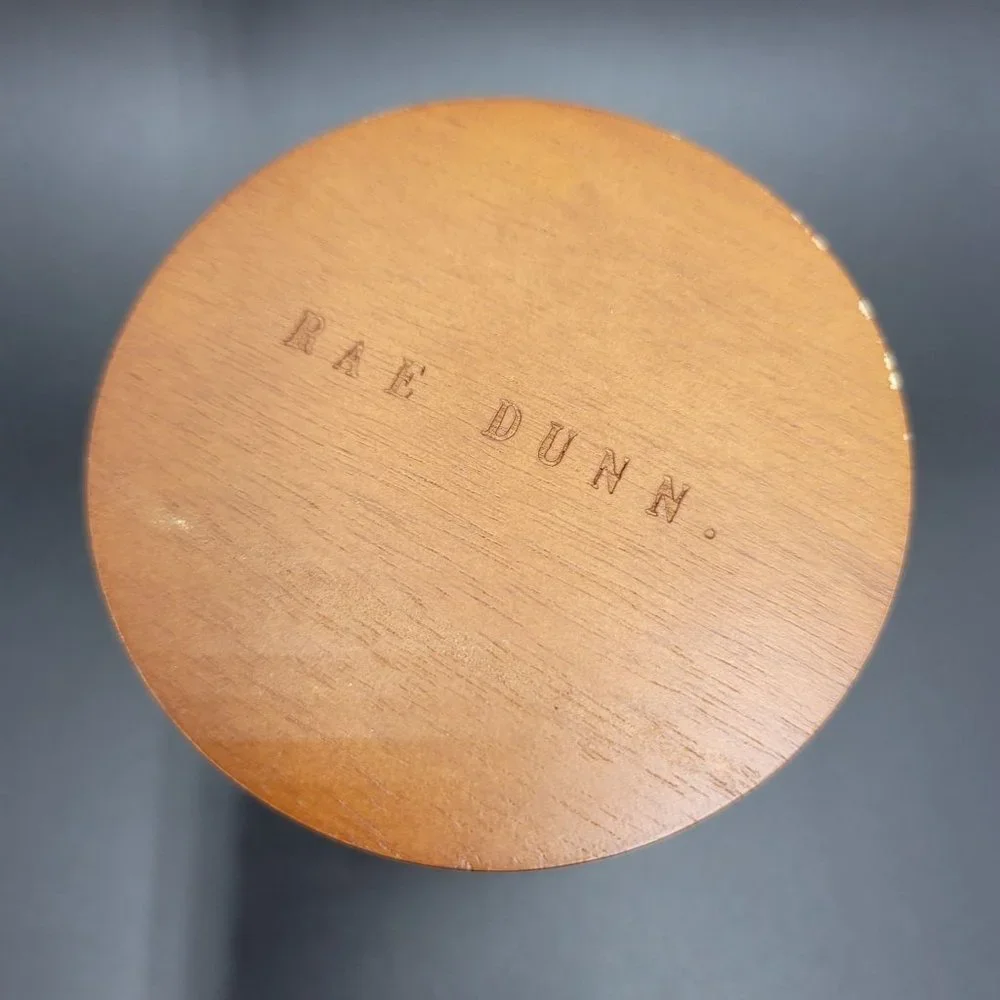 Rae Dunn Canister Treasures White Farmhouse Ceramic Organizer Round Wood Lid